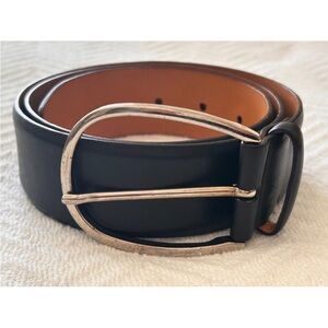 Ralph Lauren Black Leather Belt Mens Silver buckle. Size L